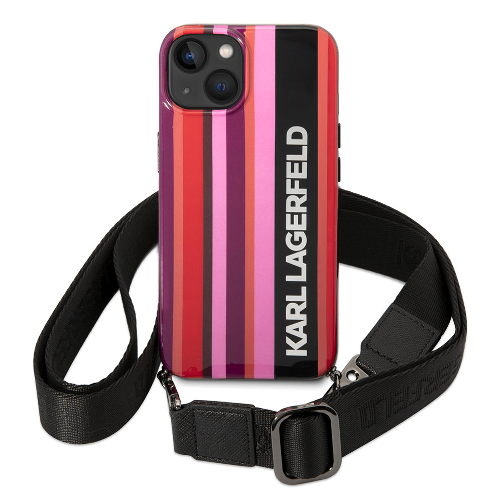 Kotelo Apple iPhone 14:lle, Karl Lagerfeld, Color Stripes with Strap, Pinkki