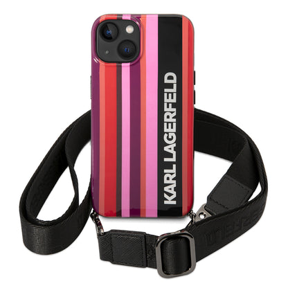Kotelo Apple iPhone 14:lle, Karl Lagerfeld, Color Stripes with Strap, Pinkki