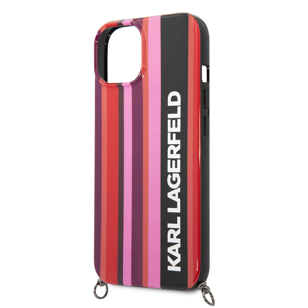 Kotelo Apple iPhone 14:lle, Karl Lagerfeld, Color Stripes with Strap, Pinkki