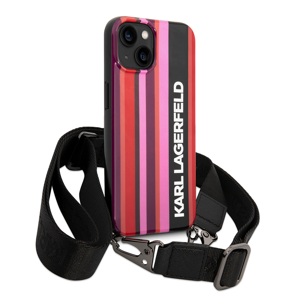 Kotelo Apple iPhone 14:lle, Karl Lagerfeld, Color Stripes with Strap, Pinkki