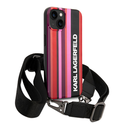 Kotelo Apple iPhone 14:lle, Karl Lagerfeld, Color Stripes with Strap, Pinkki