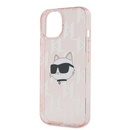 Kotelo Apple iPhone 14:lle, Karl Lagerfeld, IML Luxury Monogram Choupette's Head, Pinkki