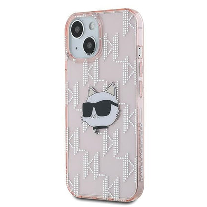 Kotelo Apple iPhone 14:lle, Karl Lagerfeld, IML Luxury Monogram Choupette's Head, Pinkki