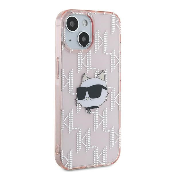 Kotelo Apple iPhone 14:lle, Karl Lagerfeld, IML Luxury Monogram Choupette's Head, Pinkki