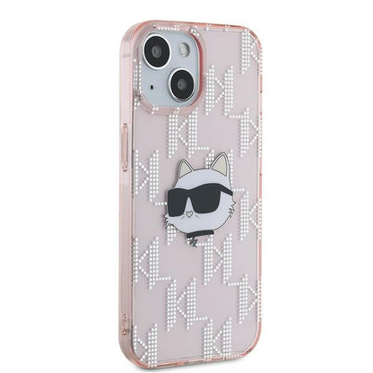 Kotelo Apple iPhone 14:lle, Karl Lagerfeld, IML Luxury Monogram Choupette's Head, Pinkki