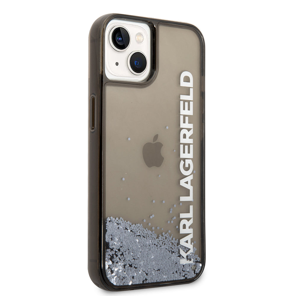 Kotelo Apple iPhone 14:lle, Karl Lagerfeld, Liquid Glitter KL Logo, Musta
