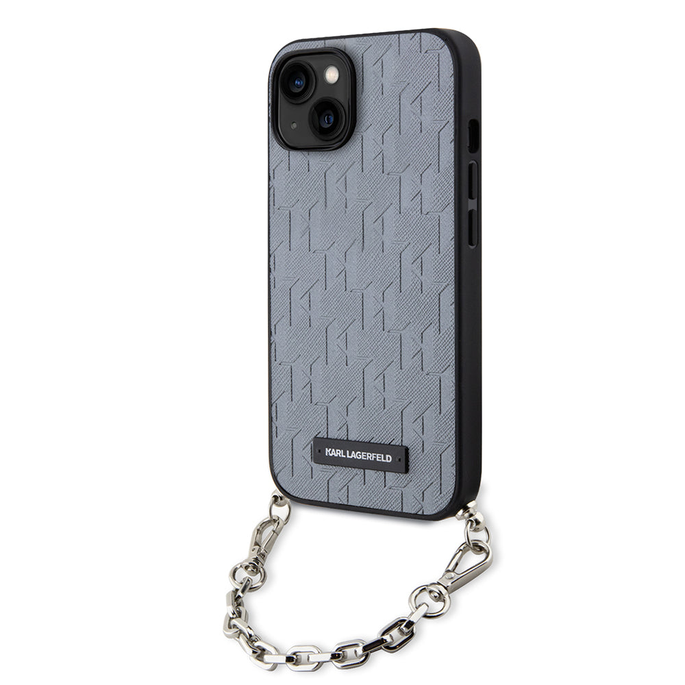 Kotelo Apple iPhone 14:lle, Karl Lagerfeld, Saffiano Monogram Chain, Hopeinen