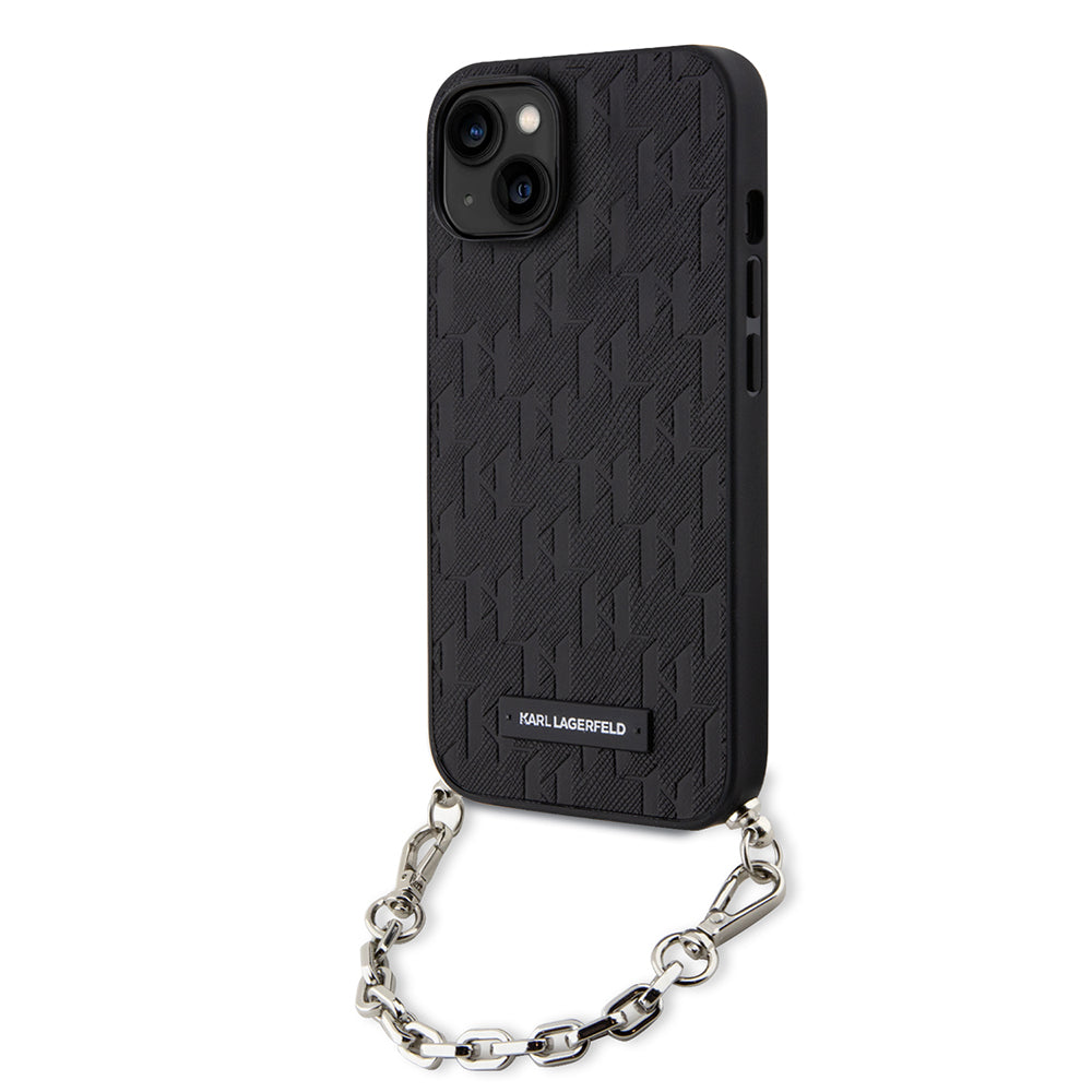 Kotelo Apple iPhone 14:lle, Karl Lagerfeld, Saffiano Monogram Chain, Musta