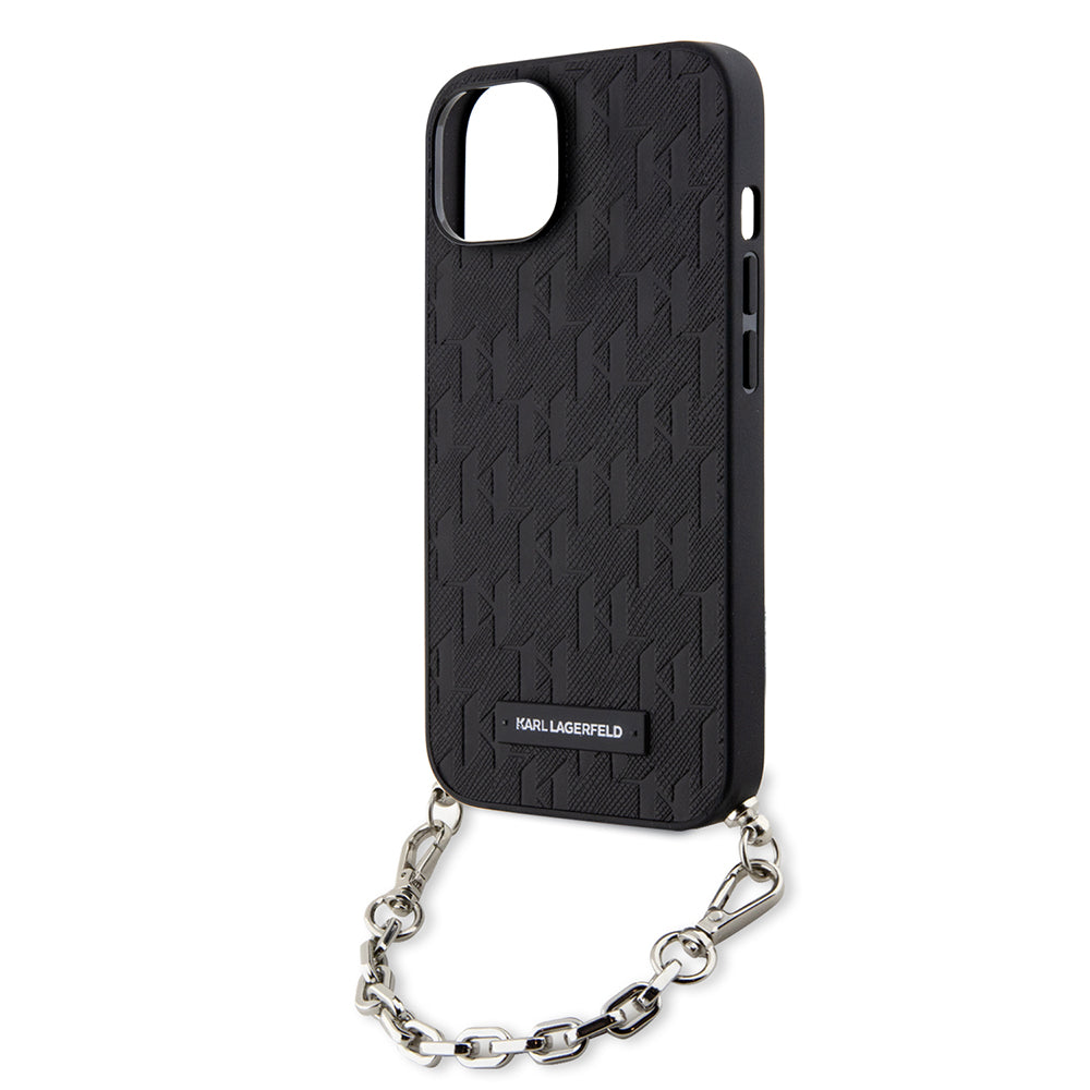 Kotelo Apple iPhone 14:lle, Karl Lagerfeld, Saffiano Monogram Chain, Musta