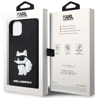 Kotelo Apple iPhone 14 Plus:lle, Karl Lagerfeld, 3D Rubber Choupette, Musta