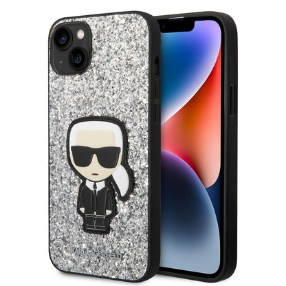 Kotelo Apple iPhone 14 Plus:lle, Karl Lagerfeld, Glitter Flakes Ikonik Karl, Hopeanvärinen