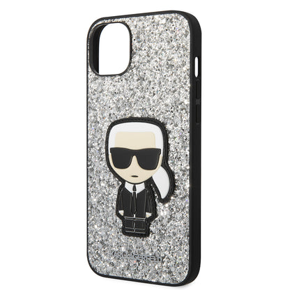 Kotelo Apple iPhone 14 Plus:lle, Karl Lagerfeld, Glitter Flakes Ikonik Karl, Hopeanvärinen