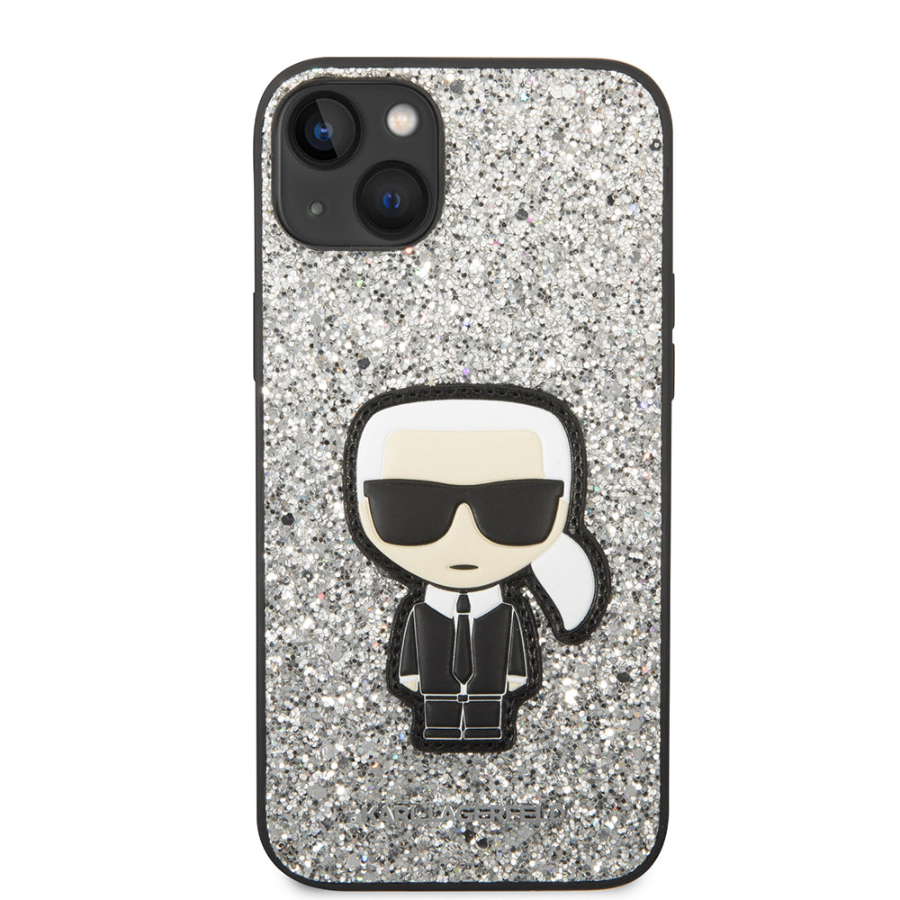 Kotelo Apple iPhone 14 Plus:lle, Karl Lagerfeld, Glitter Flakes Ikonik Karl, Hopeanvärinen