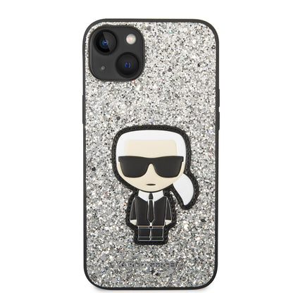 Kotelo Apple iPhone 14 Plus:lle, Karl Lagerfeld, Glitter Flakes Ikonik Karl, Hopeanvärinen