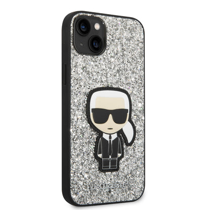 Kotelo Apple iPhone 14 Plus:lle, Karl Lagerfeld, Glitter Flakes Ikonik Karl, Hopeanvärinen