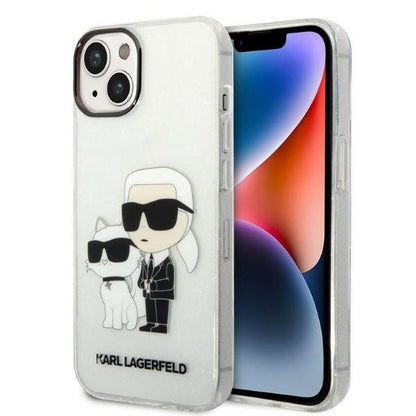 Kotelo Apple iPhone 14 Plus -puhelimelle, Karl Lagerfeld, Glitter Karl & Choupette, Läpinäkyvä