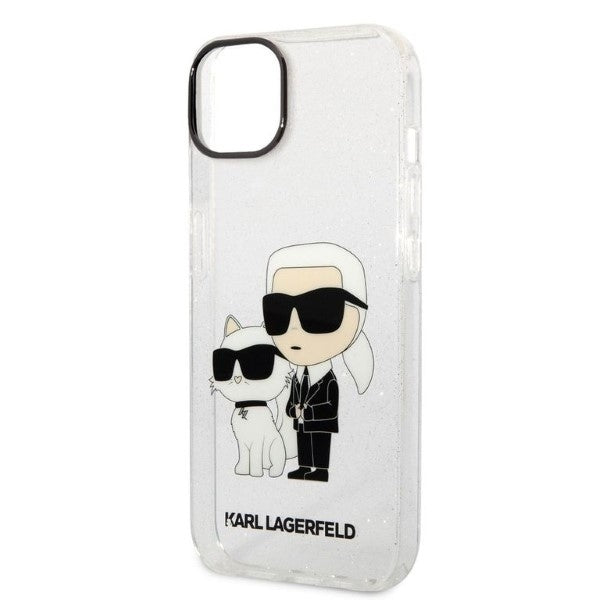 Kotelo Apple iPhone 14 Plus -puhelimelle, Karl Lagerfeld, Glitter Karl & Choupette, Läpinäkyvä