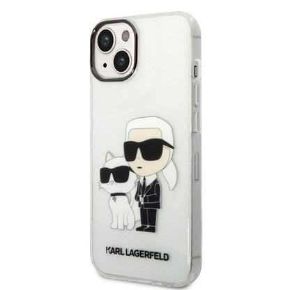 Kotelo Apple iPhone 14 Plus -puhelimelle, Karl Lagerfeld, Glitter Karl & Choupette, Läpinäkyvä