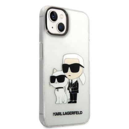Kotelo Apple iPhone 14 Plus -puhelimelle, Karl Lagerfeld, Glitter Karl & Choupette, Läpinäkyvä