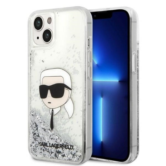 Case for Apple iPhone 14 Plus, Karl Lagerfeld, Glitter Karl's Head, Silver
