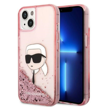 Kotelo Apple iPhone 14 Plus:lle, Karl Lagerfeld, Glitter Karl's Head, Pinkki