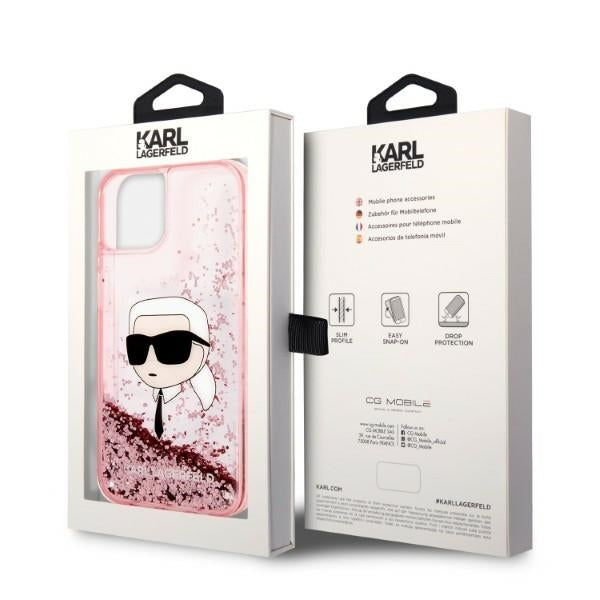 Kotelo Apple iPhone 14 Plus:lle, Karl Lagerfeld, Glitter Karl's Head, Pinkki