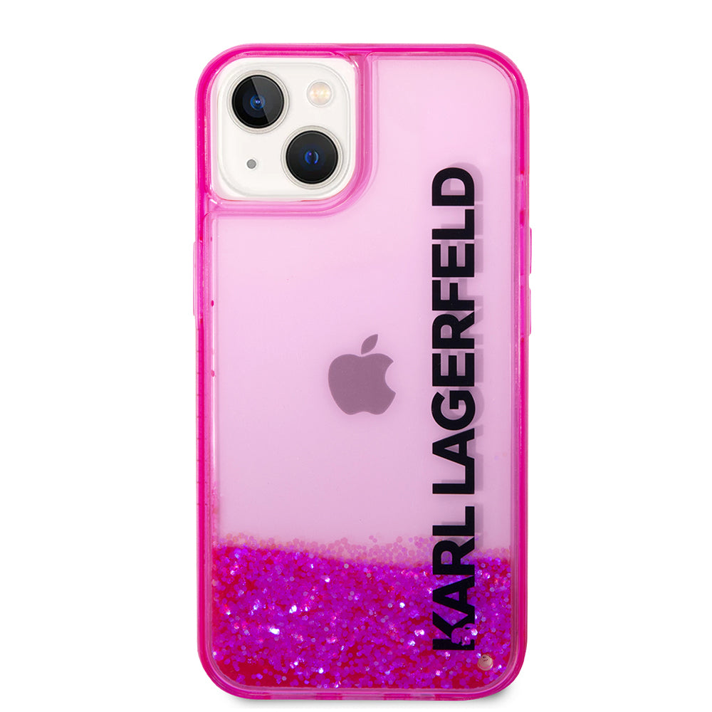 Kotelo Apple iPhone 14 Plus -puhelimelle, Karl Lagerfeld, Liquid Glitter KL Logo, Pinkki