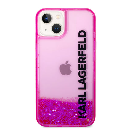 Kotelo Apple iPhone 14 Plus -puhelimelle, Karl Lagerfeld, Liquid Glitter KL Logo, Pinkki