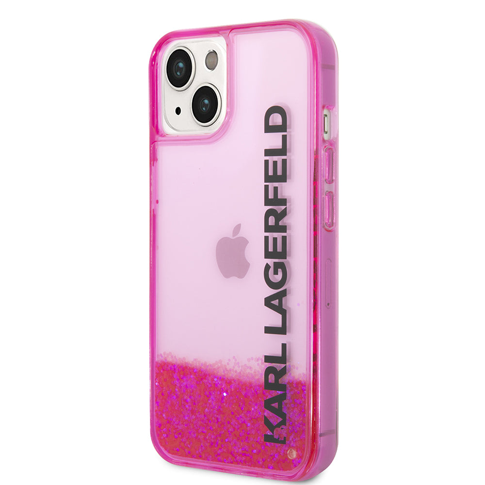 Kotelo Apple iPhone 14 Plus -puhelimelle, Karl Lagerfeld, Liquid Glitter KL Logo, Pinkki