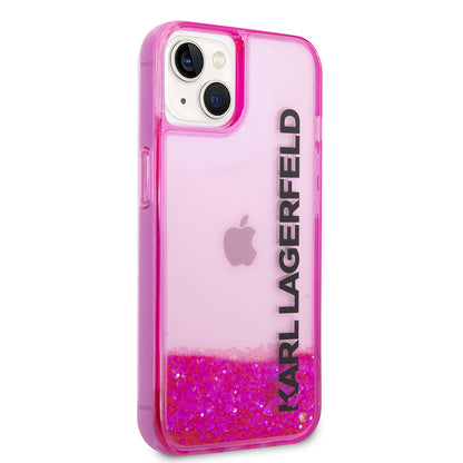 Kotelo Apple iPhone 14 Plus -puhelimelle, Karl Lagerfeld, Liquid Glitter KL Logo, Pinkki