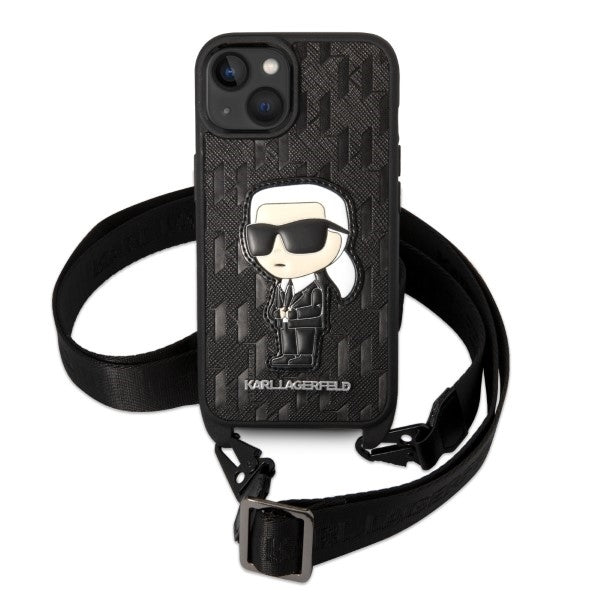 Kotelo Apple iPhone 14 Plus -puhelimelle, Karl Lagerfeld, Monogram Ikonik Karl, Valkoinen