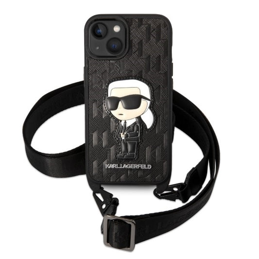 Kotelo Apple iPhone 14 Plus -puhelimelle, Karl Lagerfeld, Monogram Ikonik Karl, Valkoinen