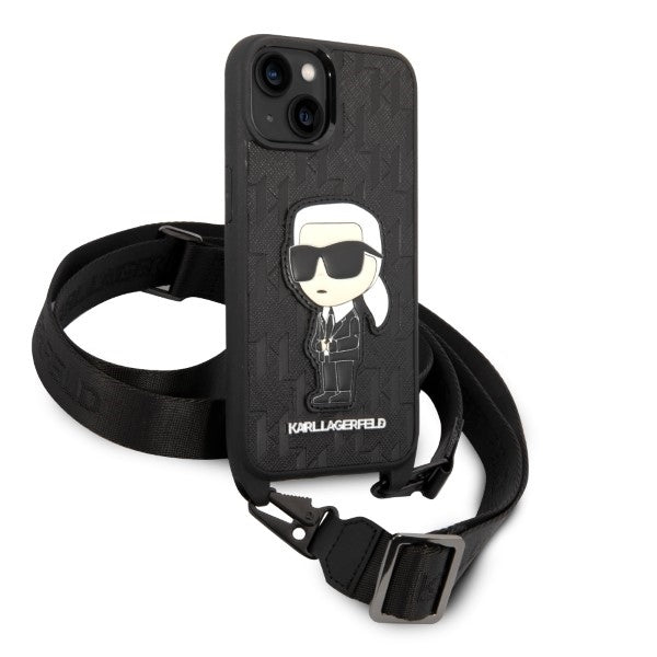 Kotelo Apple iPhone 14 Plus -puhelimelle, Karl Lagerfeld, Monogram Ikonik Karl, Valkoinen