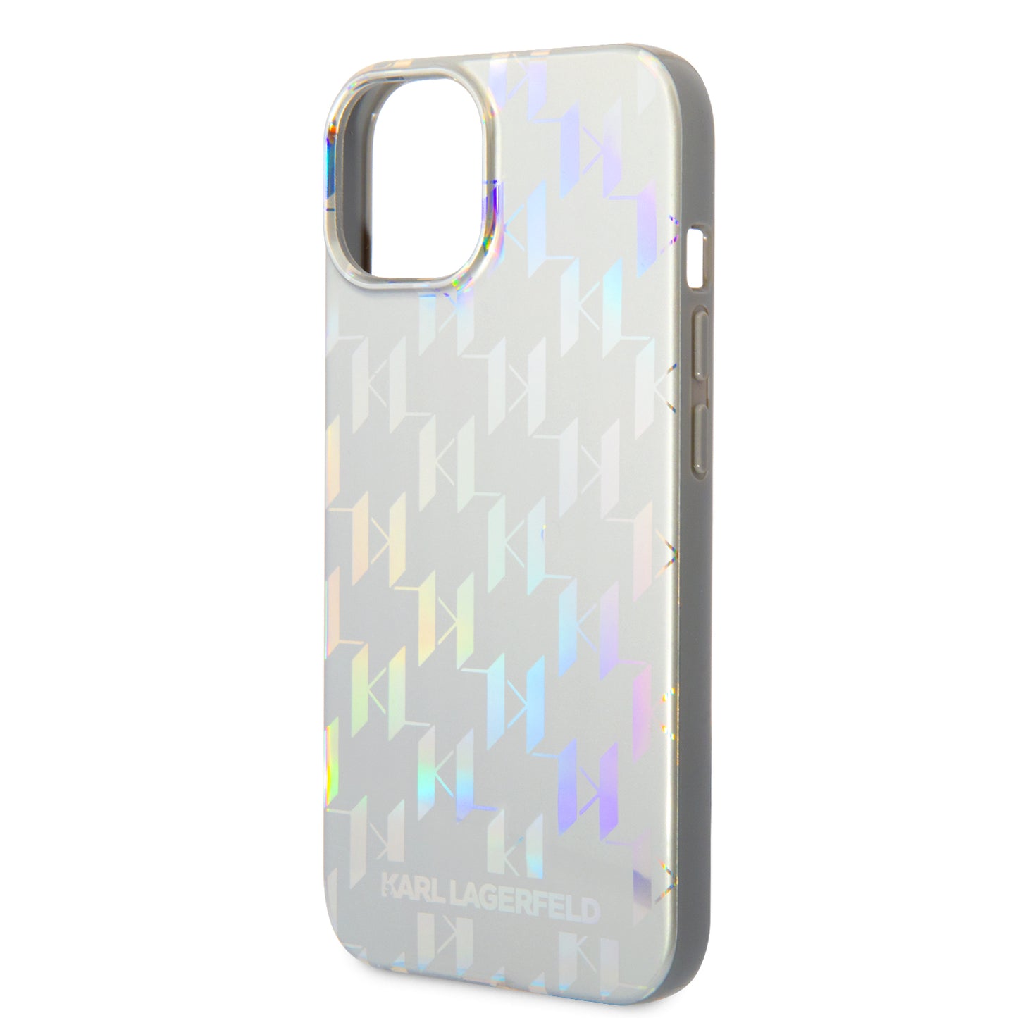 Suojakotelo Apple iPhone 14 Plus -puhelimelle, Karl Lagerfeld, Monogram Iridescent, Hopeanvärinen