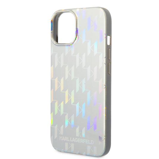 Suojakotelo Apple iPhone 14 Plus -puhelimelle, Karl Lagerfeld, Monogram Iridescent, Hopeanvärinen