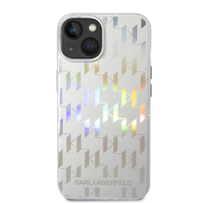 Suojakotelo Apple iPhone 14 Plus -puhelimelle, Karl Lagerfeld, Monogram Iridescent, Hopeanvärinen
