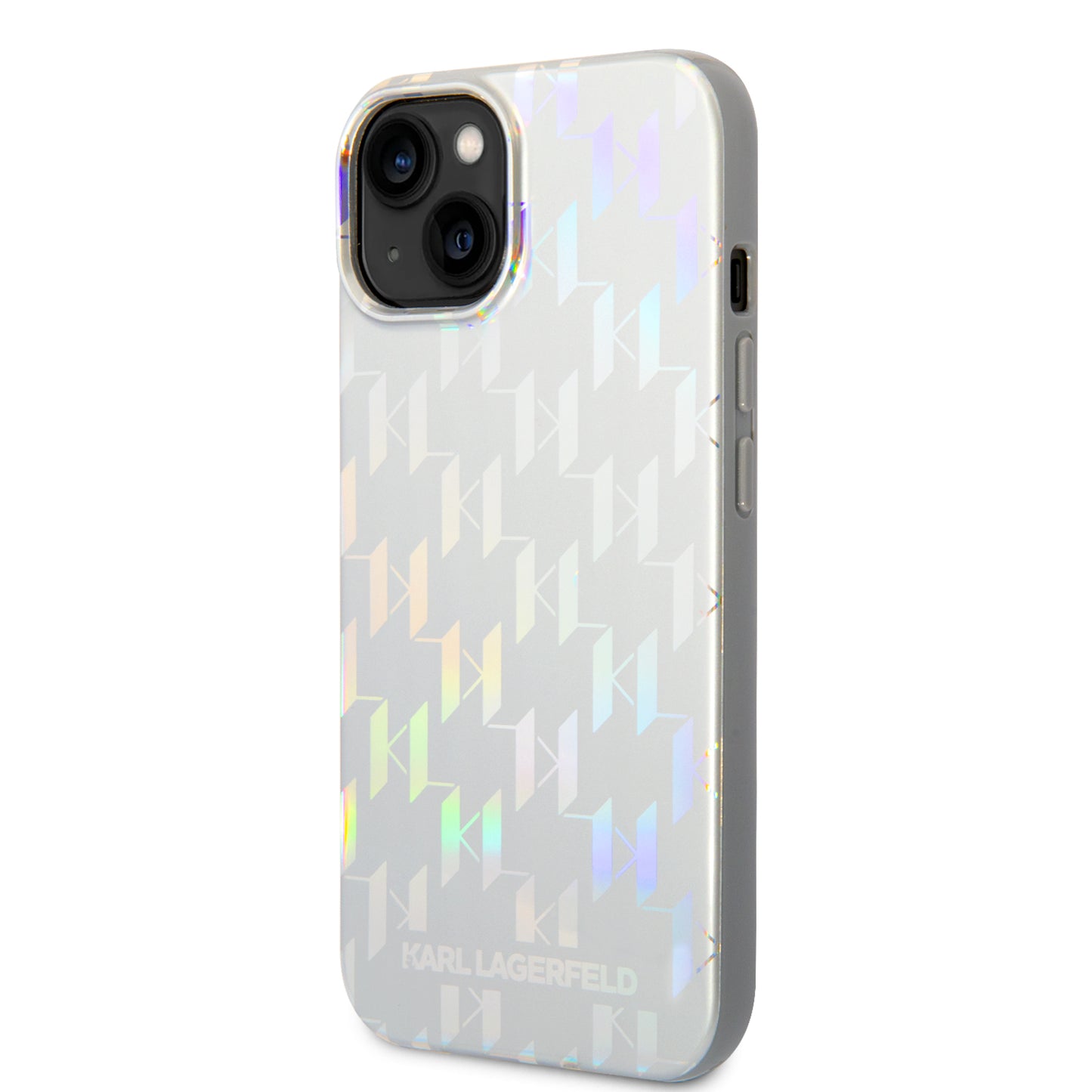Suojakotelo Apple iPhone 14 Plus -puhelimelle, Karl Lagerfeld, Monogram Iridescent, Hopeanvärinen