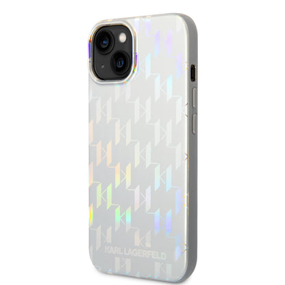 Suojakotelo Apple iPhone 14 Plus -puhelimelle, Karl Lagerfeld, Monogram Iridescent, Hopeanvärinen