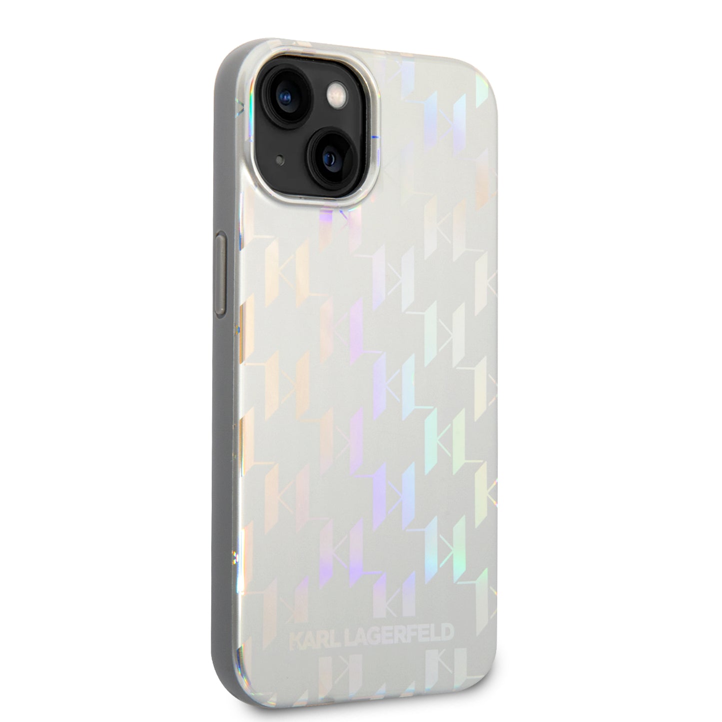 Suojakotelo Apple iPhone 14 Plus -puhelimelle, Karl Lagerfeld, Monogram Iridescent, Hopeanvärinen