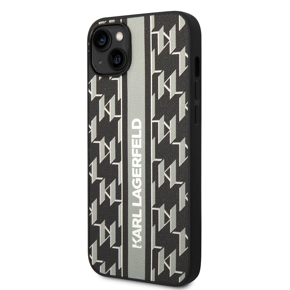 Kotelo Apple iPhone 14 Plus -puhelimelle, Karl Lagerfeld, Monogram Stripe, Harmaa