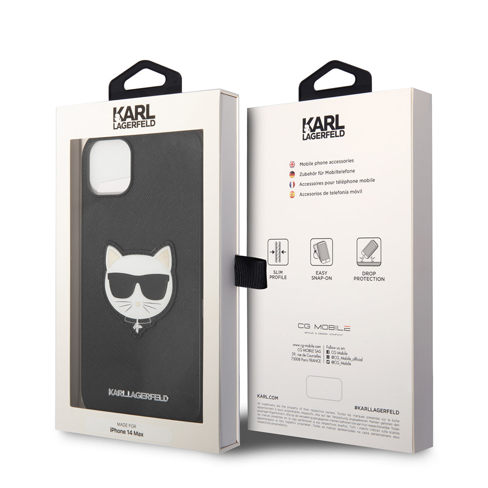 Kotelo Apple iPhone 14 Plus -puhelimelle, Karl Lagerfeld, Saffiano Choupette's Head, Musta