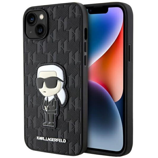 Suojakotelo Apple iPhone 14 Plus:lle, Karl Lagerfeld, Saffiano Monogram Ikonik Karl, Musta
