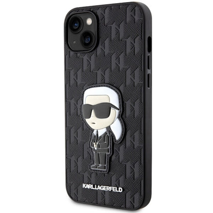 Case for Apple iPhone 14 Plus, Karl Lagerfeld, Saffiano Monogram Ikonik Karl, Black