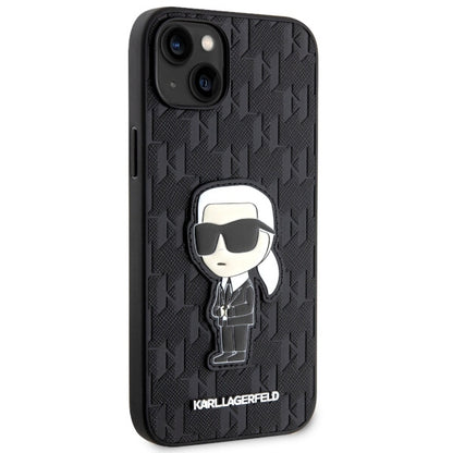 Case for Apple iPhone 14 Plus, Karl Lagerfeld, Saffiano Monogram Ikonik Karl, Black