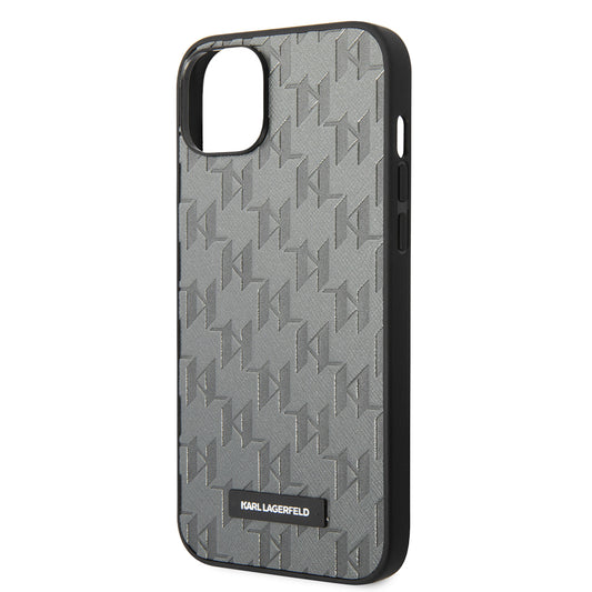 Kotelo Apple iPhone 14 Plus:lle, Karl Lagerfeld, Saffiano Monogram Metal Logo, Harmaa