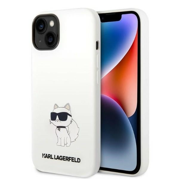 Kotelo Apple iPhone 14 Plus -puhelimelle, Karl Lagerfeld, Silicone Choupette, Valkoinen