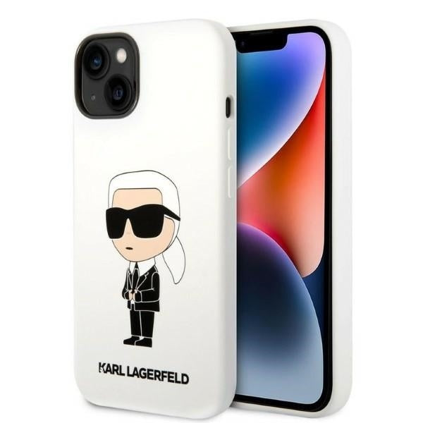 Kotelo Apple iPhone 14 Plus -puhelimelle, Karl Lagerfeld, Silicone Ikonik Karl, Valkoinen