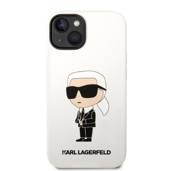 Kotelo Apple iPhone 14 Plus -puhelimelle, Karl Lagerfeld, Silicone Ikonik Karl, Valkoinen