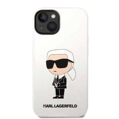 Kotelo Apple iPhone 14 Plus -puhelimelle, Karl Lagerfeld, Silicone Ikonik Karl, Valkoinen