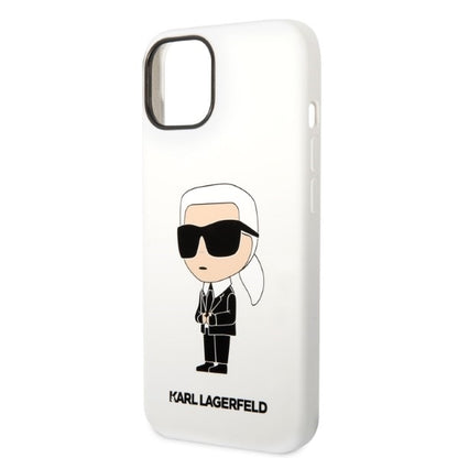 Kotelo Apple iPhone 14 Plus -puhelimelle, Karl Lagerfeld, Silicone Ikonik Karl, Valkoinen
